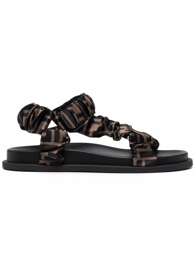 Luxury Fendi Feel Fabric FF Logo Feel Satin Sandals Black Brown