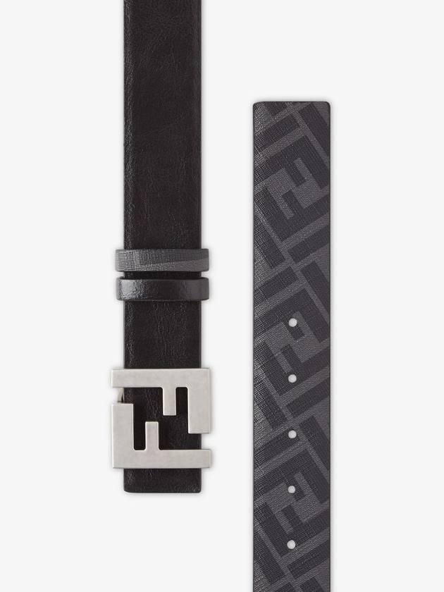 Luxury Fendi FF Square Buckle Reversible Leather Canvas Belt Black