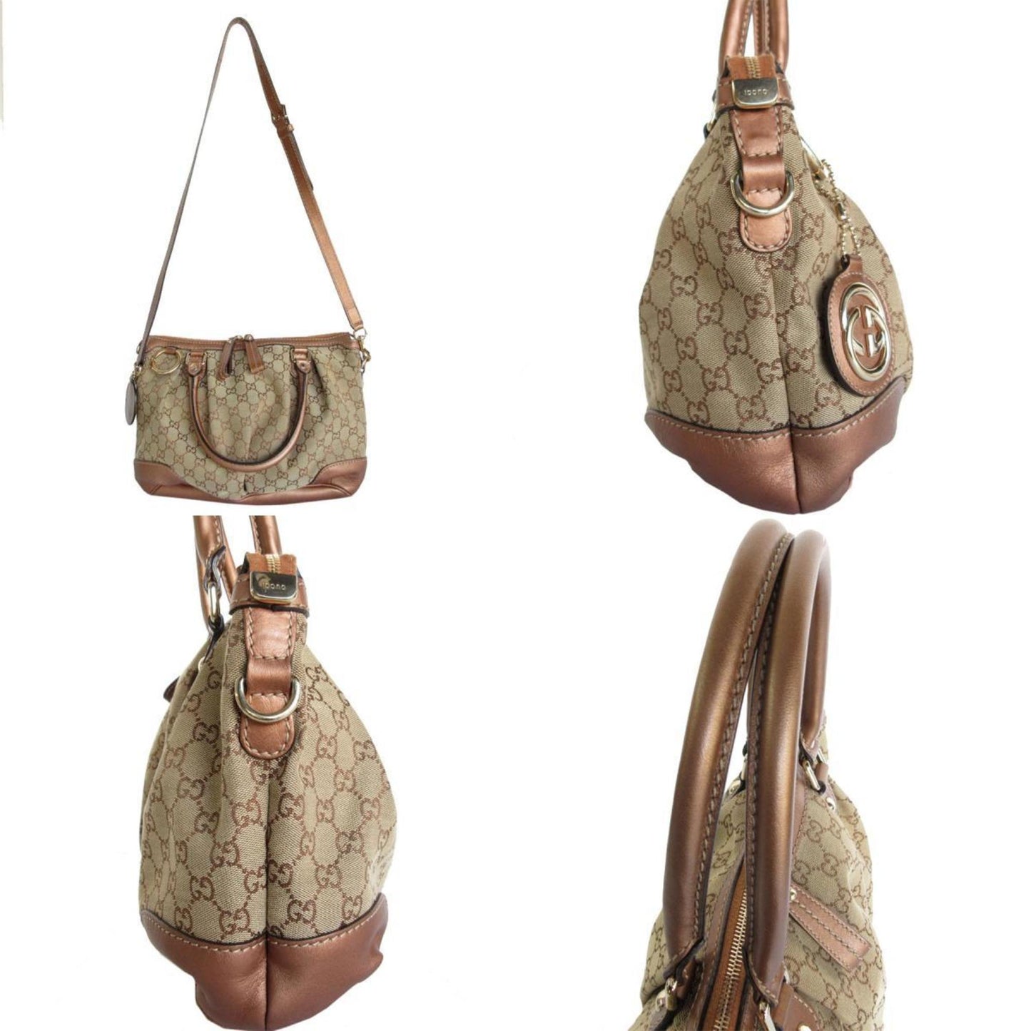 Gucci  Gg Canvas Leather Handbag Shoulder Bag