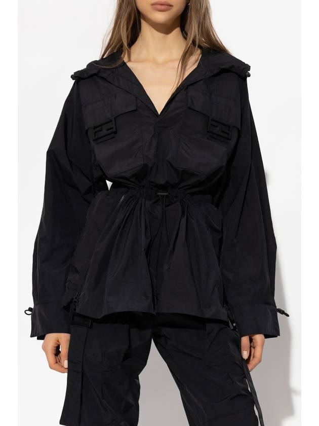 Luxury Fendi Women's Nylon Anorak Blouson Jacket Black