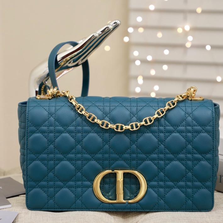 Luxury DiorLARGE CARO BAG 28 DEEP OCEAN BLUE SUPPLE CANNAGE CALFSKIN