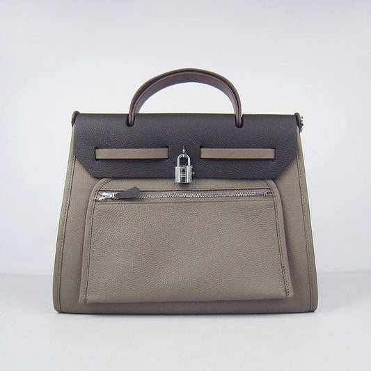 Luxury Hermes Herbag 60667 Ladies Cow Leather Grey
