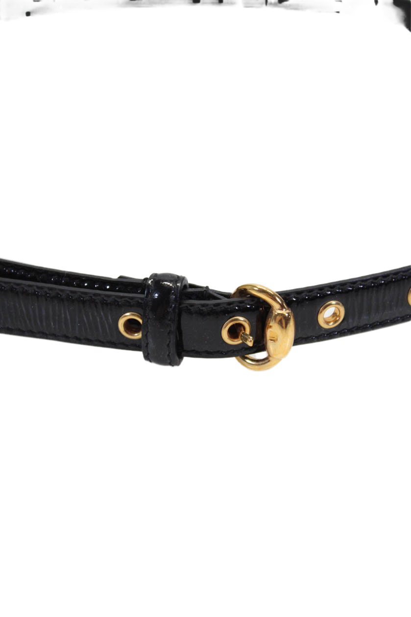 Gucci Womens Black Leather Gold Tone Buckle Skinny Belt