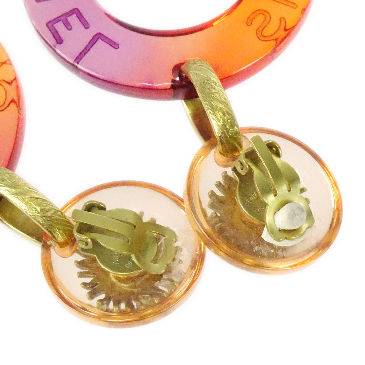 Luxury Chanel * 1995 Logo Hoop Earrings Gold Clip-On