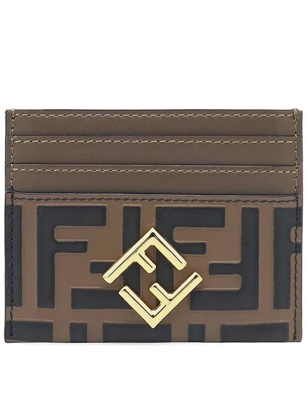 Luxury Fendi Logo Diamond Leather Card Wallet Brown