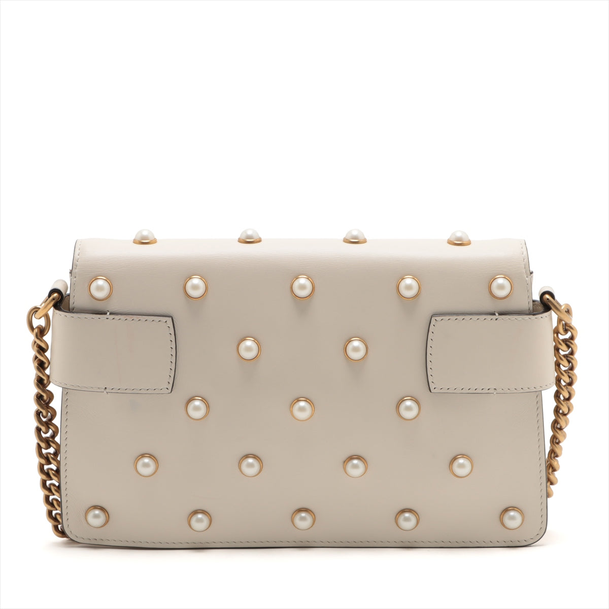 Luxury Gucci Trending 2025 Broadw Leather Chain Shoulder Bag Ivory 453778