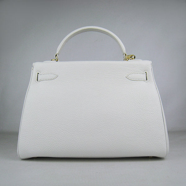 Luxury Hermes Kelly 32cm Togo Leather Handbag 6108 White Golden