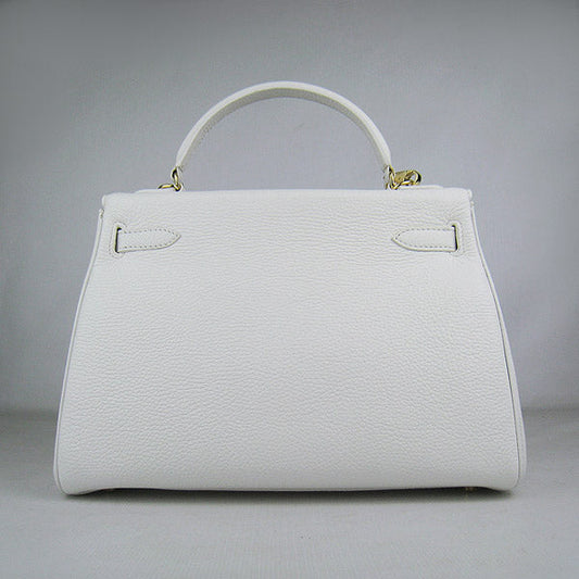 Luxury Hermes Kelly 32cm Togo Leather Handbag 6108 White Golden