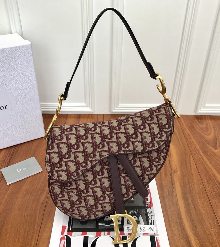 Luxury DiorMini Saddle Bag In Bordeaux Oblique Jacquard Canvas