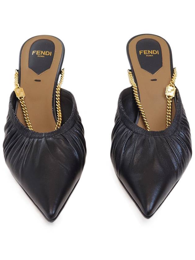 Luxury Fendi Colibri Lite Chain Ankle Strap Mule Heel Black