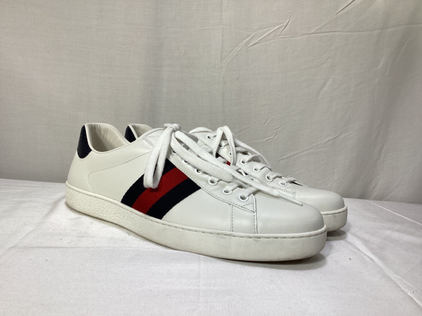 Gucci Ace Web Low-Top Sneakers in White Leather