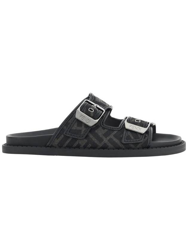 Luxury Fendi Men's Peel Jacquard Fabric Sandals Black