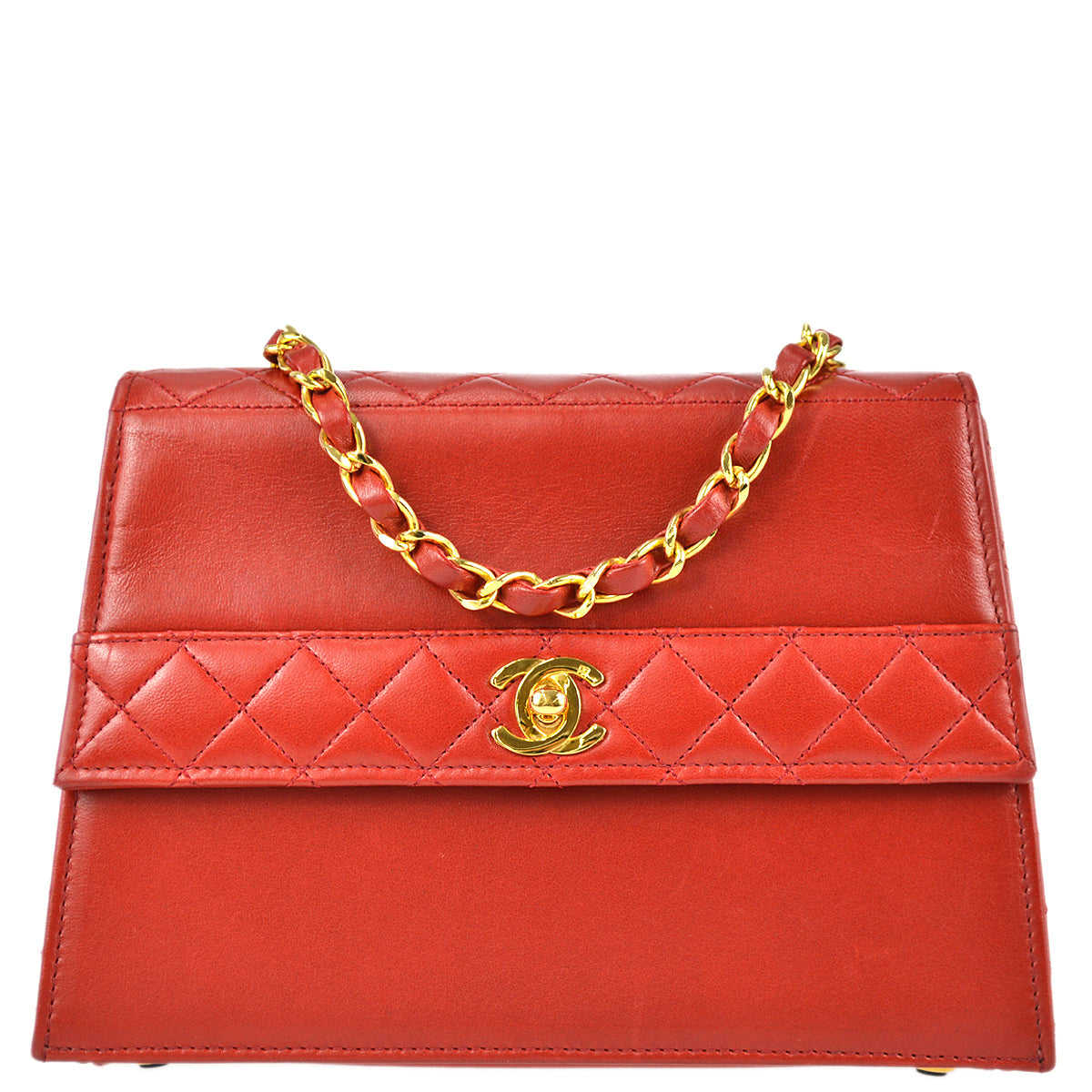 Luxury Chanel 1989-1991 Red Lambskin Straight Flap Shoulder Bag