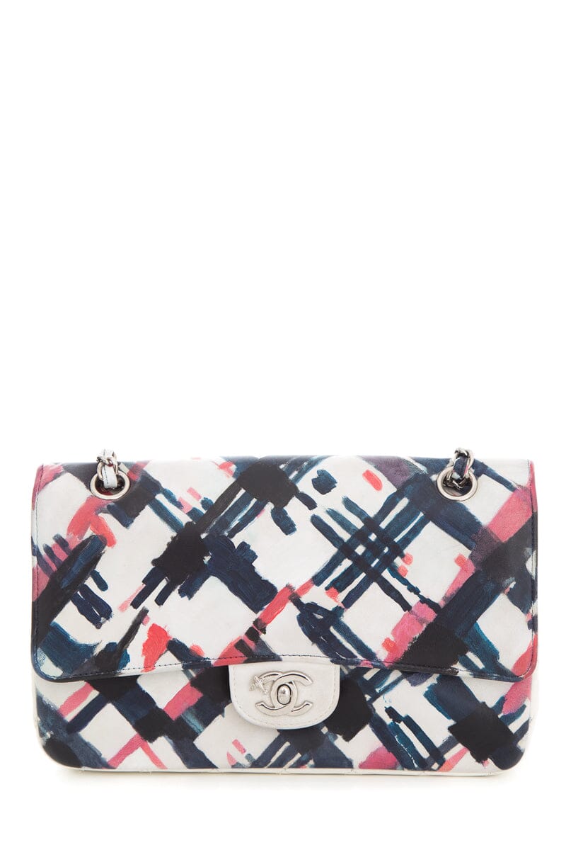Luxury Chanel 2016 Blue and White Painted Print Lambskin Airline Classic Double Flap