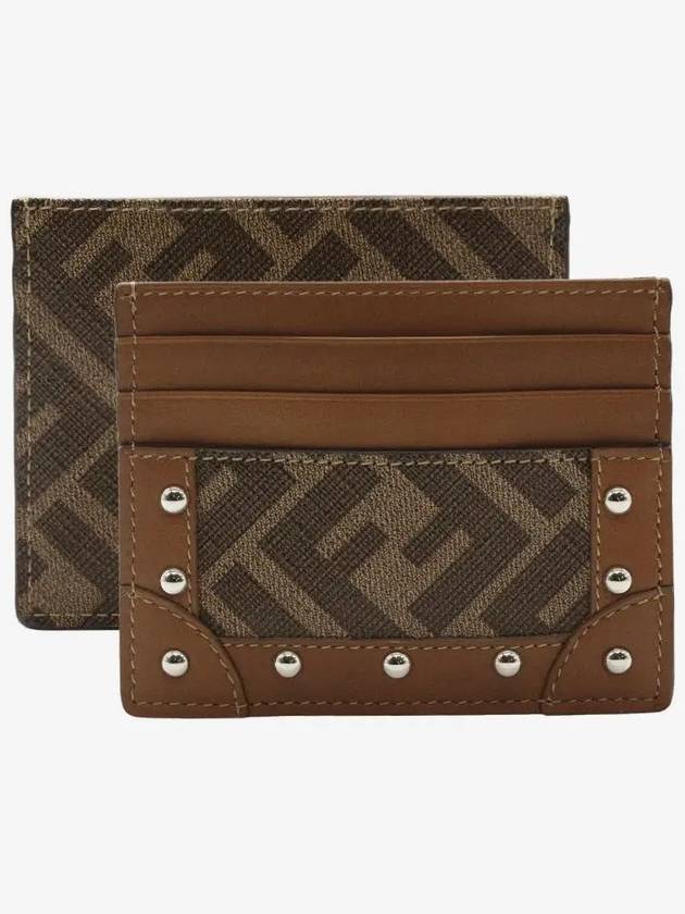 Luxury Fendi FF Fabric Studded Flat Card Wallet Brown