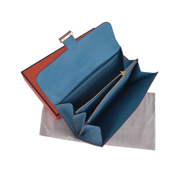 Luxury Hermes Wallet H6023 Ladies Cow Leather Blue