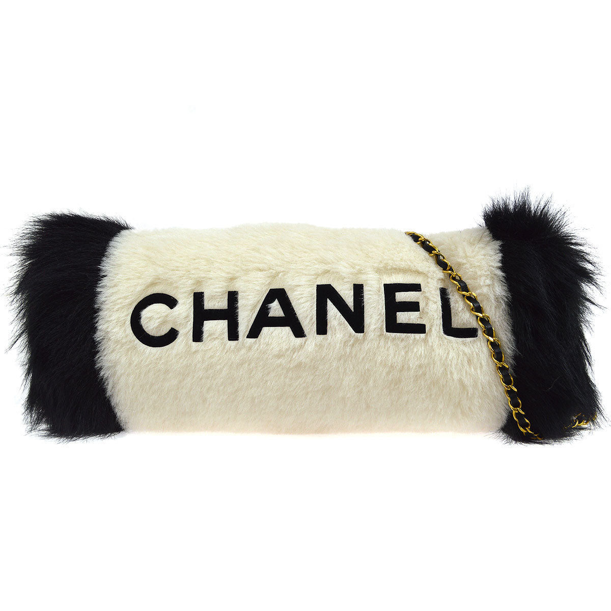 Luxury Chanel 1994 Ivory Faux Fur Logo Arm Warmer Bag