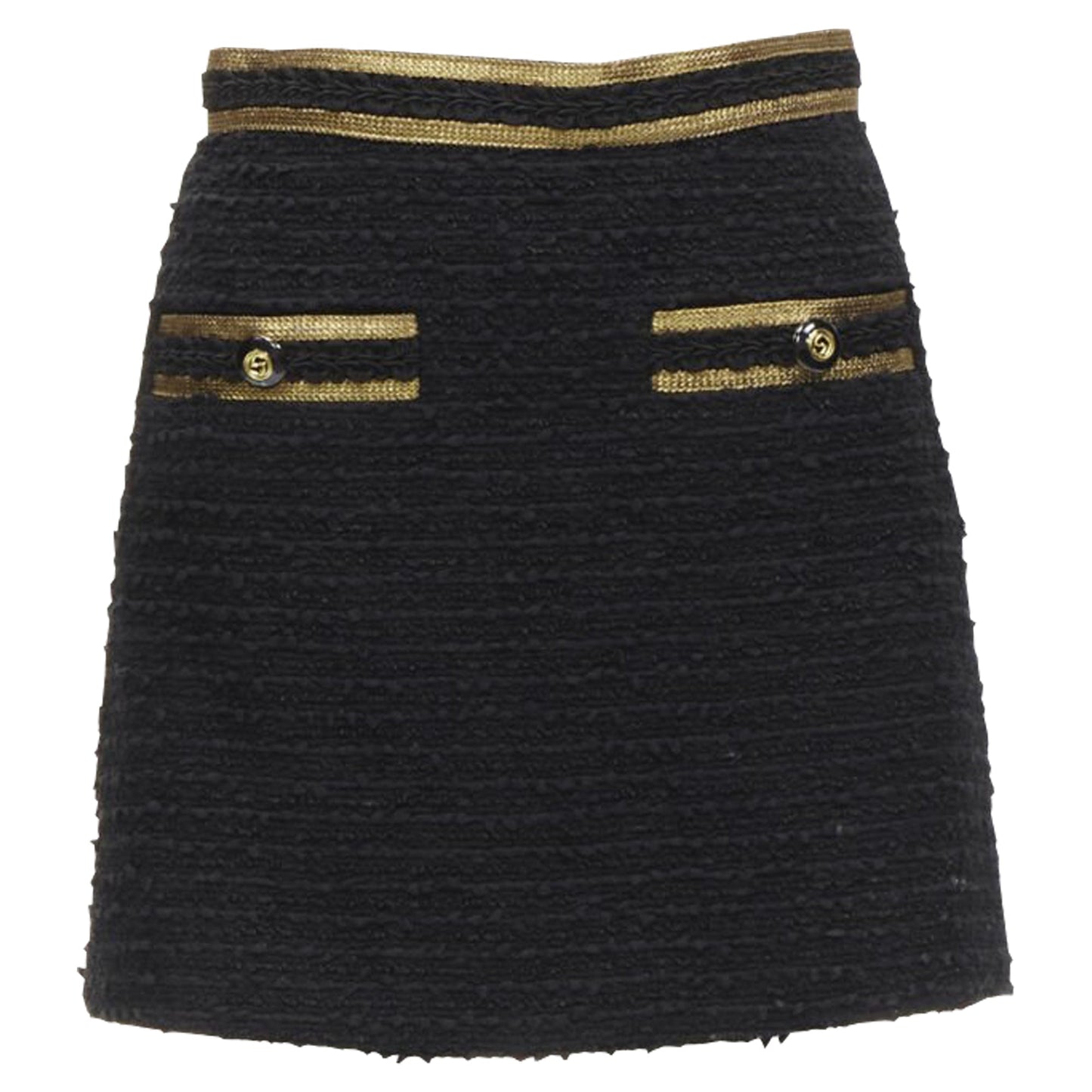 Gucci GG logo button trim tweed mini A-line skirt