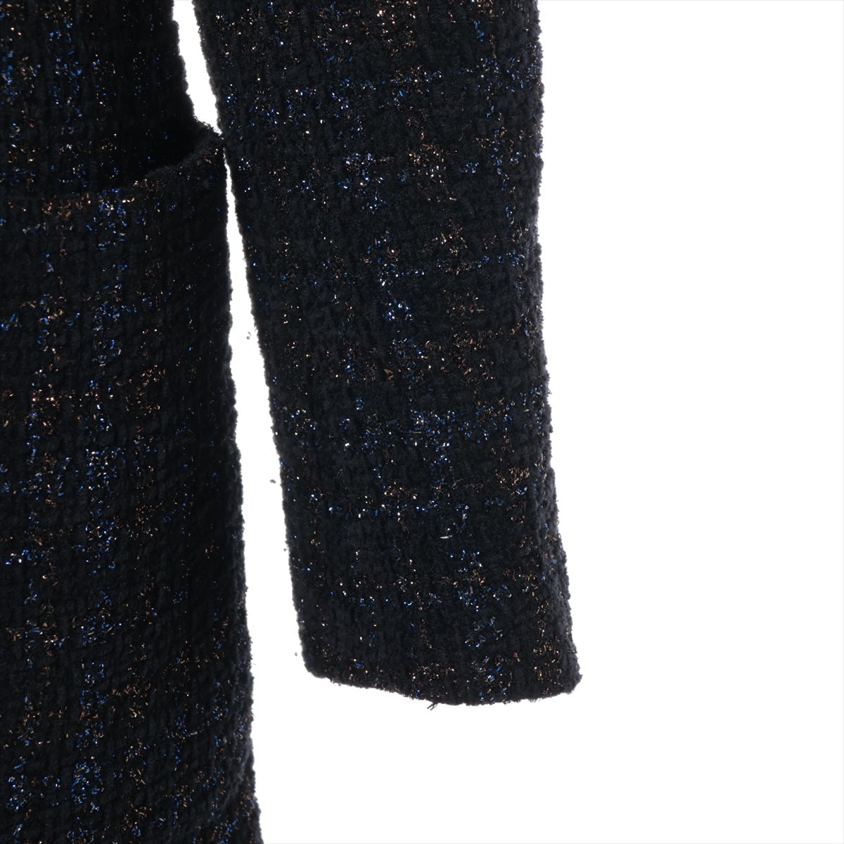 Chanel Coconut Button Cotton X Wool Jacket 40  Blue X Black P71761V62952 TWIDE