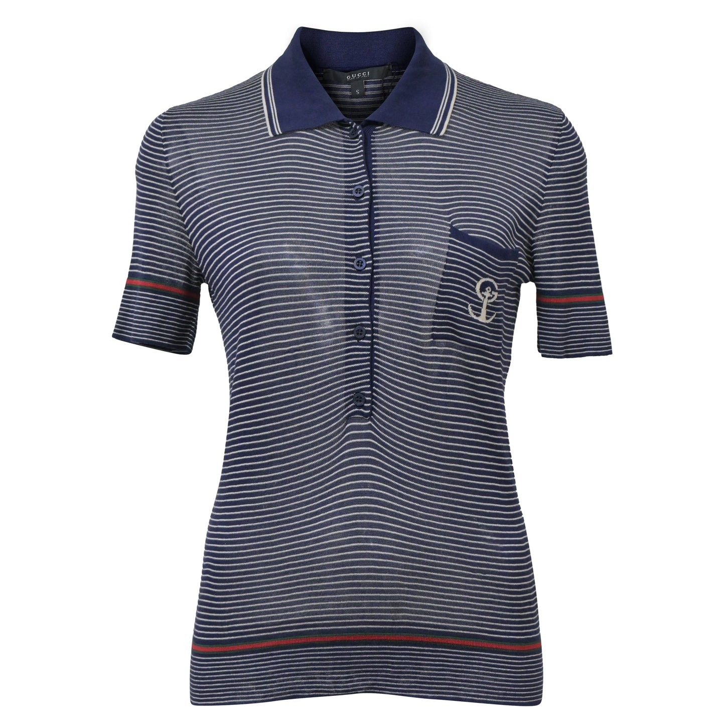 Luxury Gucci Trending 2025 Striped Knit Polo Shirt in Navy Blue Silk