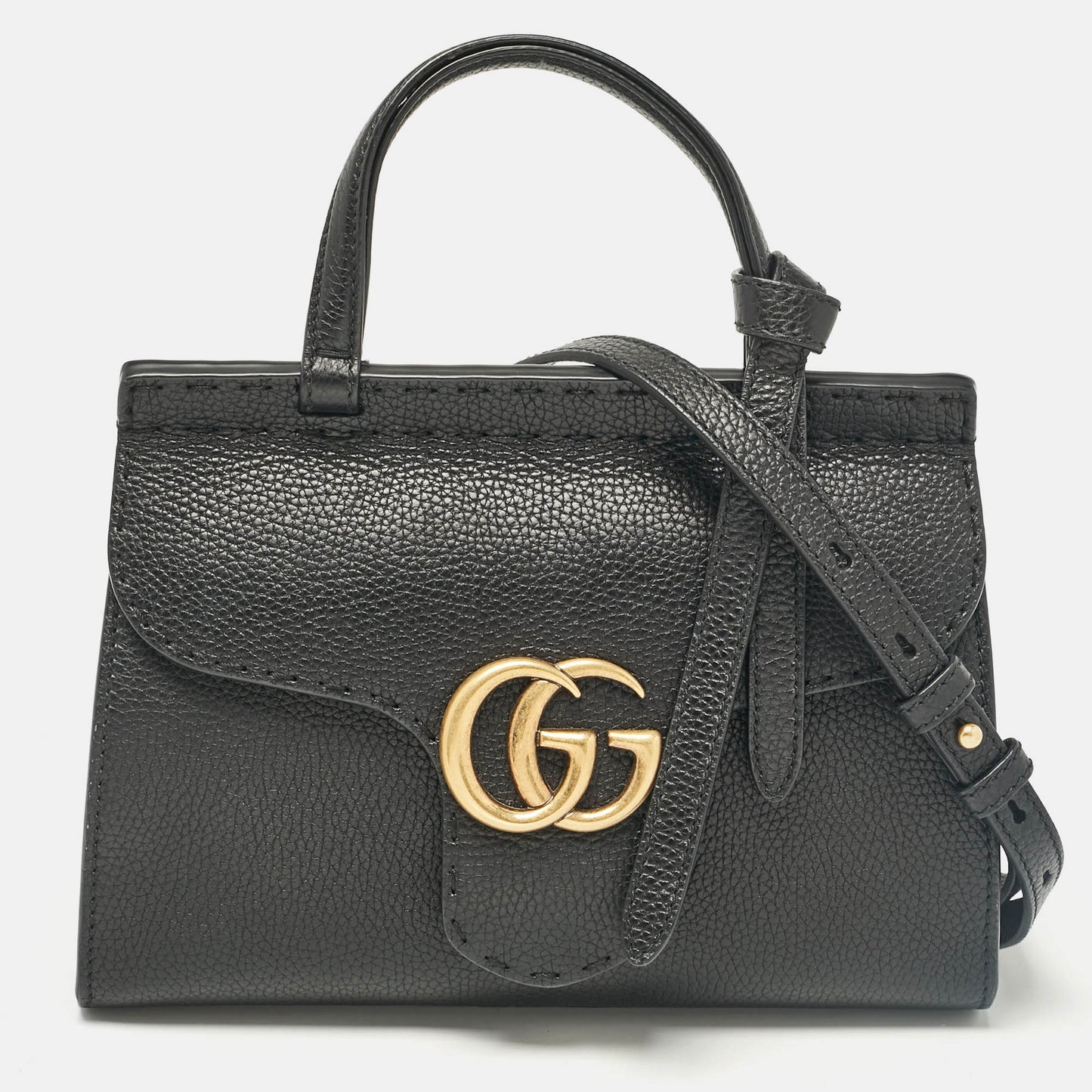 Luxury Gucci Trending 2025 Black Leather Mini GG Marmont Top Handle Bag