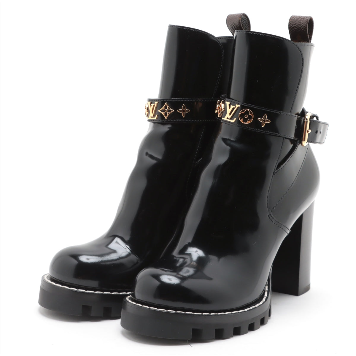 Louis Vuitton Start Trail Line 21 Year Patent Leather Short Boots 38.5  Black MA0231 Monogram Stands