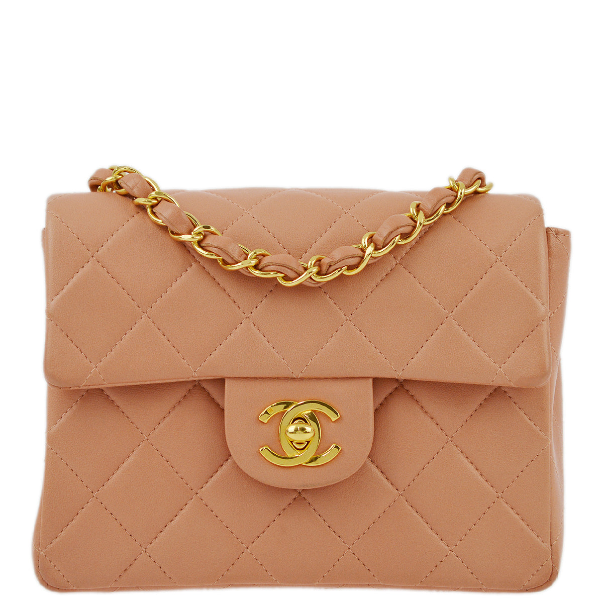 Chanel Pink Lambskin Mini Classic Square Flap Shoulder Bag 17