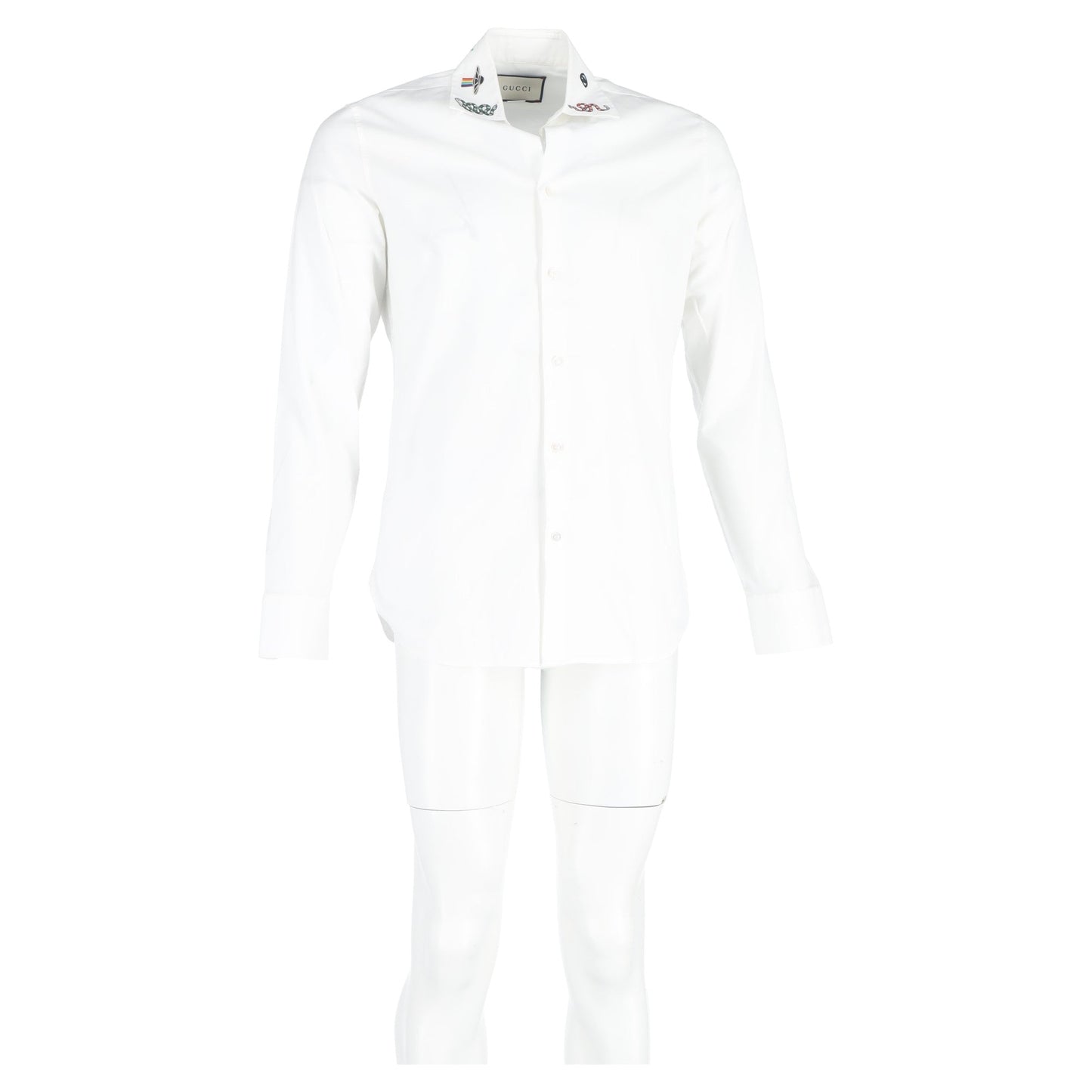 Gucci Printed Collar Long Sleeve Shirt in White Cotton