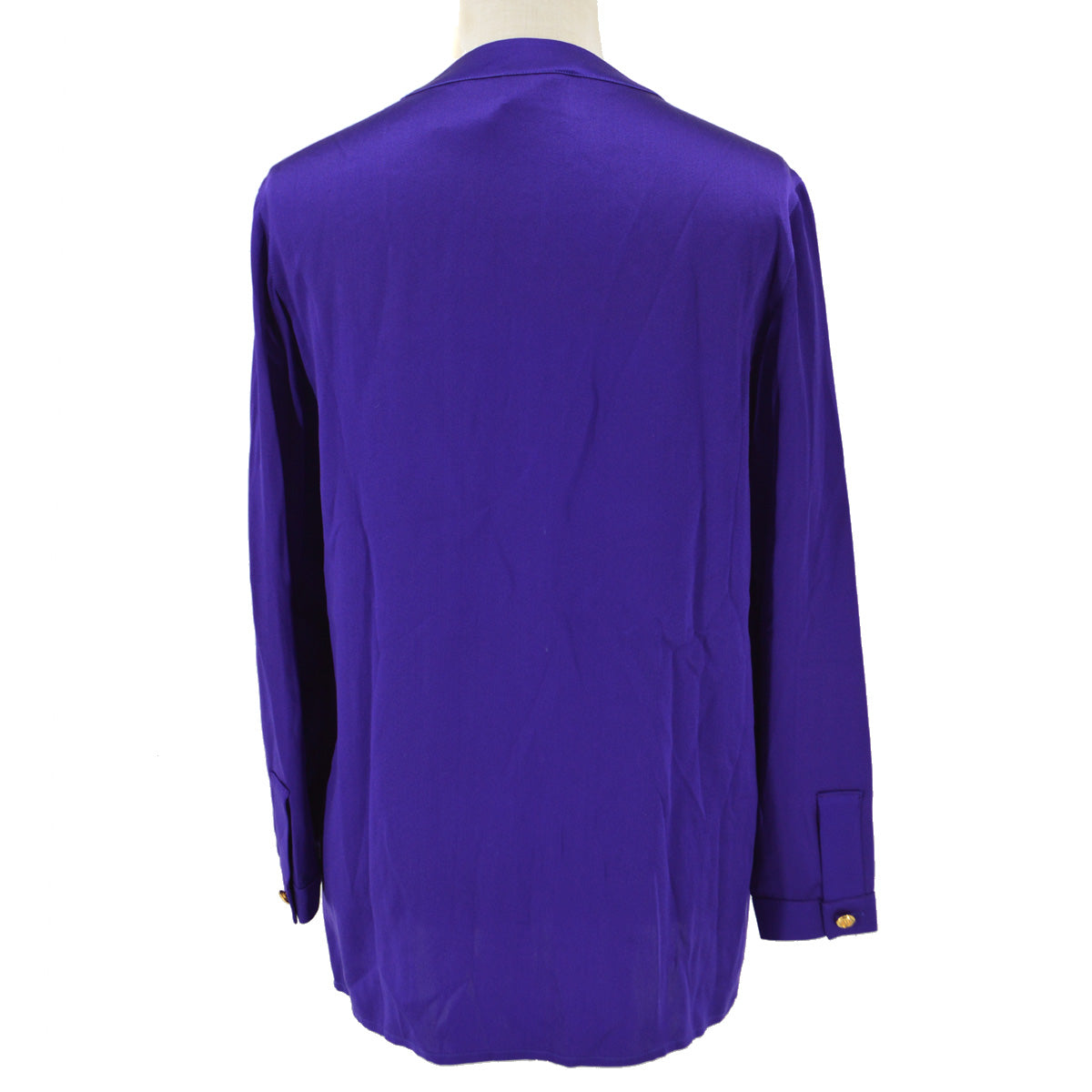 Luxury Chanel 1991 logo-buttons collarless silk shirt #38