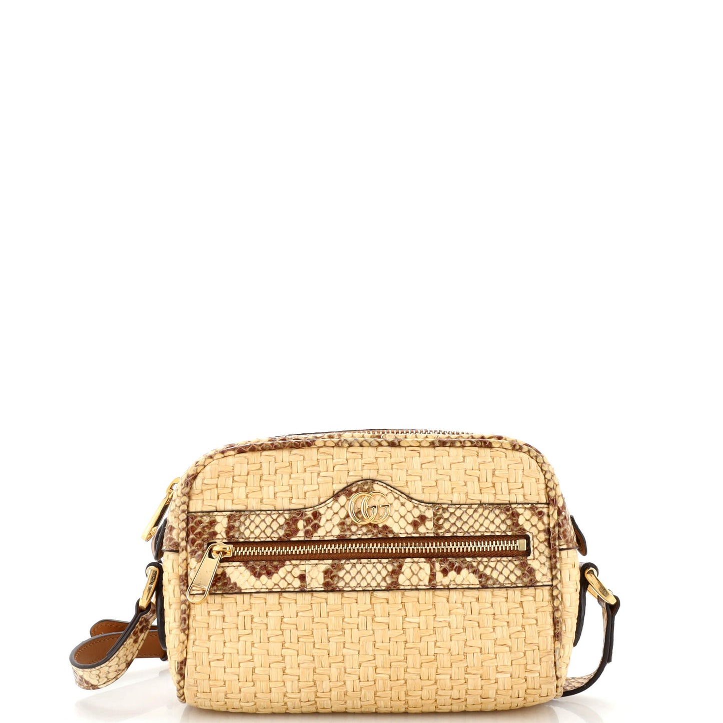 Luxury Gucci Trending 2025 Ophidia Shoulder Bag Raffia with Snakeskin Mini