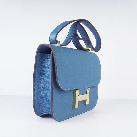 Luxury Hermes Constance Cowskin Leather Bag H017 blue golden