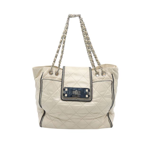 Luxury Chanel Cream Mademoiselle Lock East West Tote