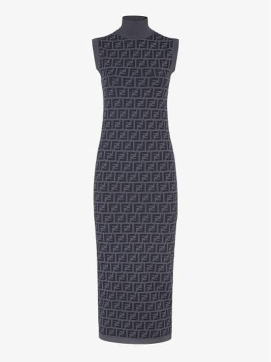 Luxury Fendi FF motif sleeveless midi dress blue