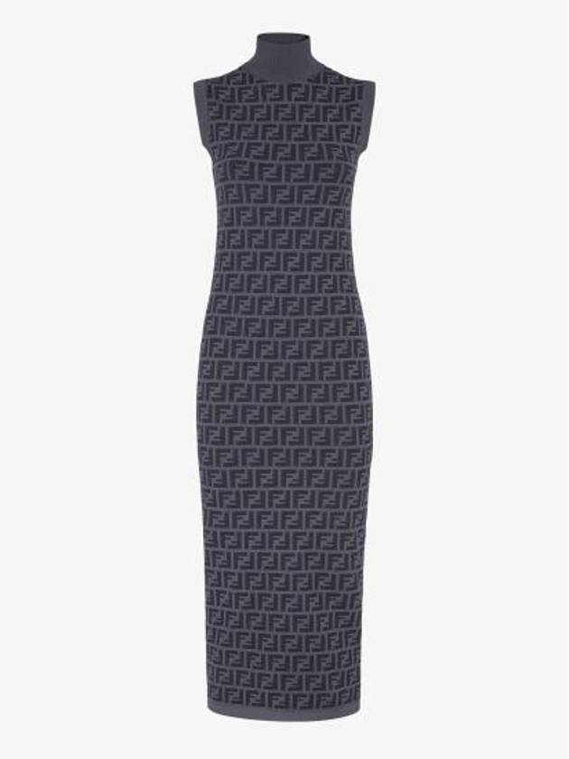 Luxury Fendi FF motif sleeveless midi dress blue