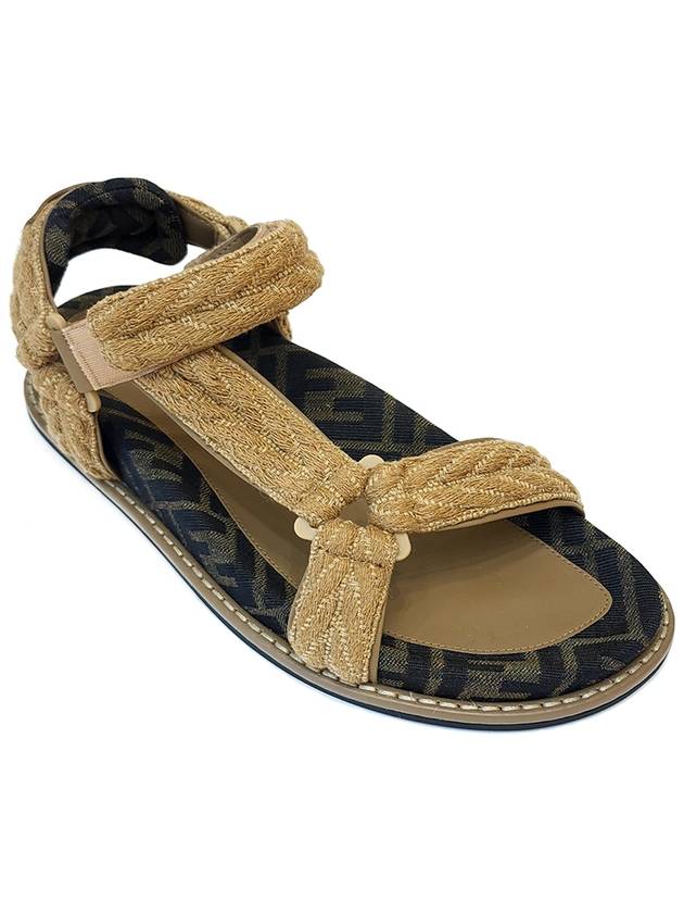 Luxury Fendi FF Jacquard Fabric Sandals Brown