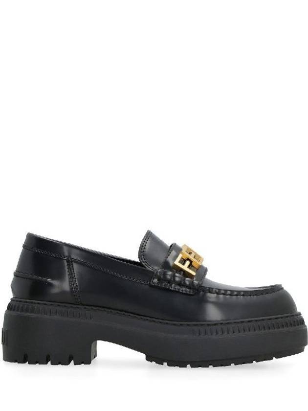 Luxury Fendi Graphy Logo Leather Loafers Black