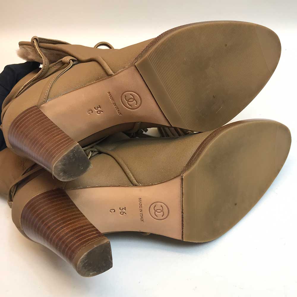 Chanel Leather Shearling Boots Brown