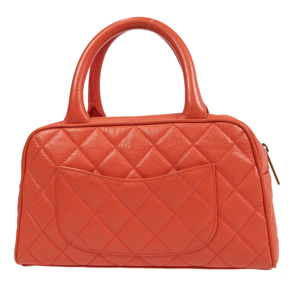 Luxury Chanel 2003-2004 Peach Orange Caviar Bowling Bag 27