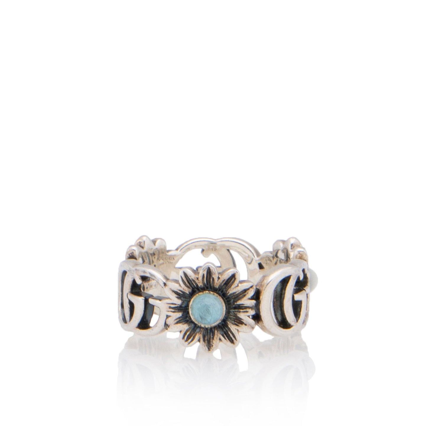 Gucci Sterling Silver Mother Of Pearl GG Marmont Ring