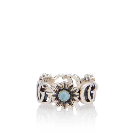 Gucci Sterling Silver Mother Of Pearl GG Marmont Ring