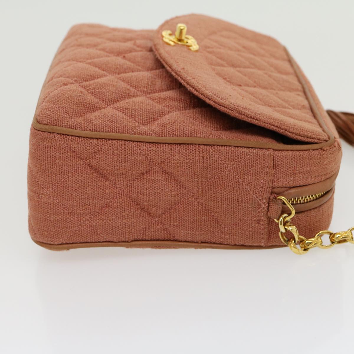 Luxury Chanel Diana Turn Lock Chain Shoulder Bag Linen Fringe Pink CC  30153A