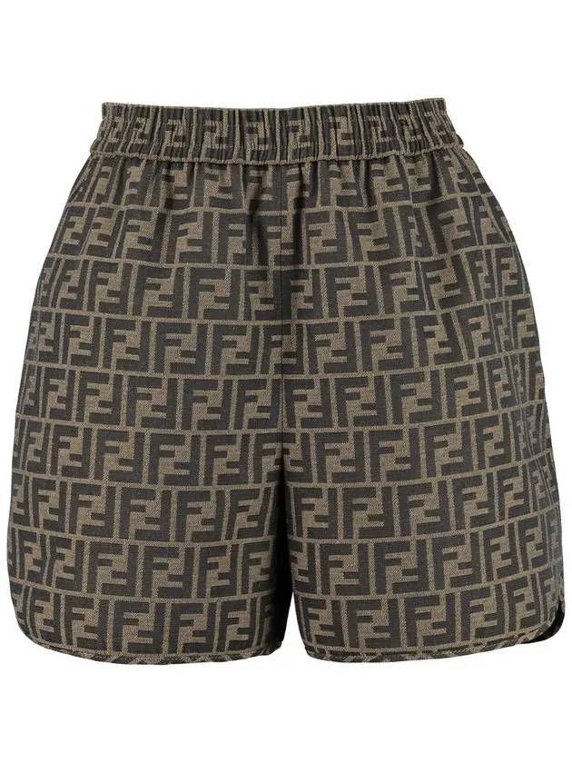 Luxury Fendi Canvas Jacquard Logo Shorts Brown