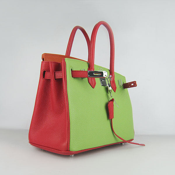 Luxury Hermes Birkin 30cm Togo Leather Handbags Red/Orange/Green Silver