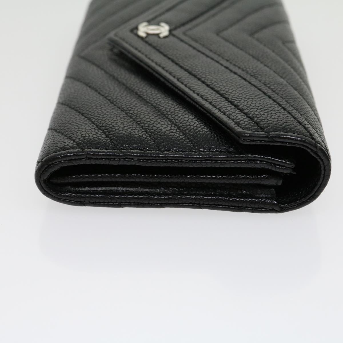 Luxury Chanel V stitch Long Wallet Caviar Skin Black CC  30285A