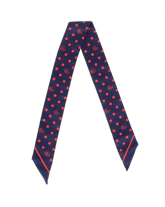 Luxury Gucci Trending 2025 Polka Dot Logo Neck Scarf in Navy Blue Silk