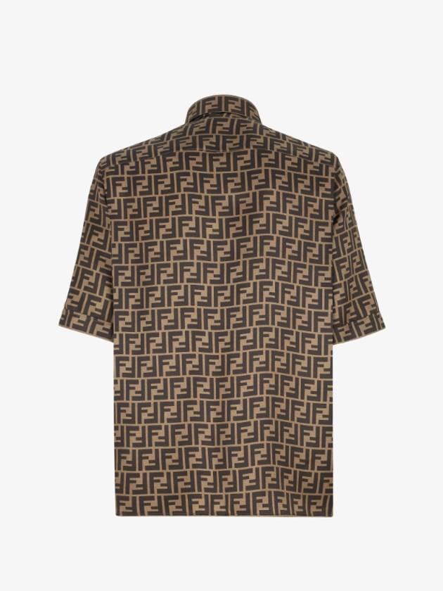 Luxury Fendi Men's FF Motif Silk Short Sleeve Shirt Brown