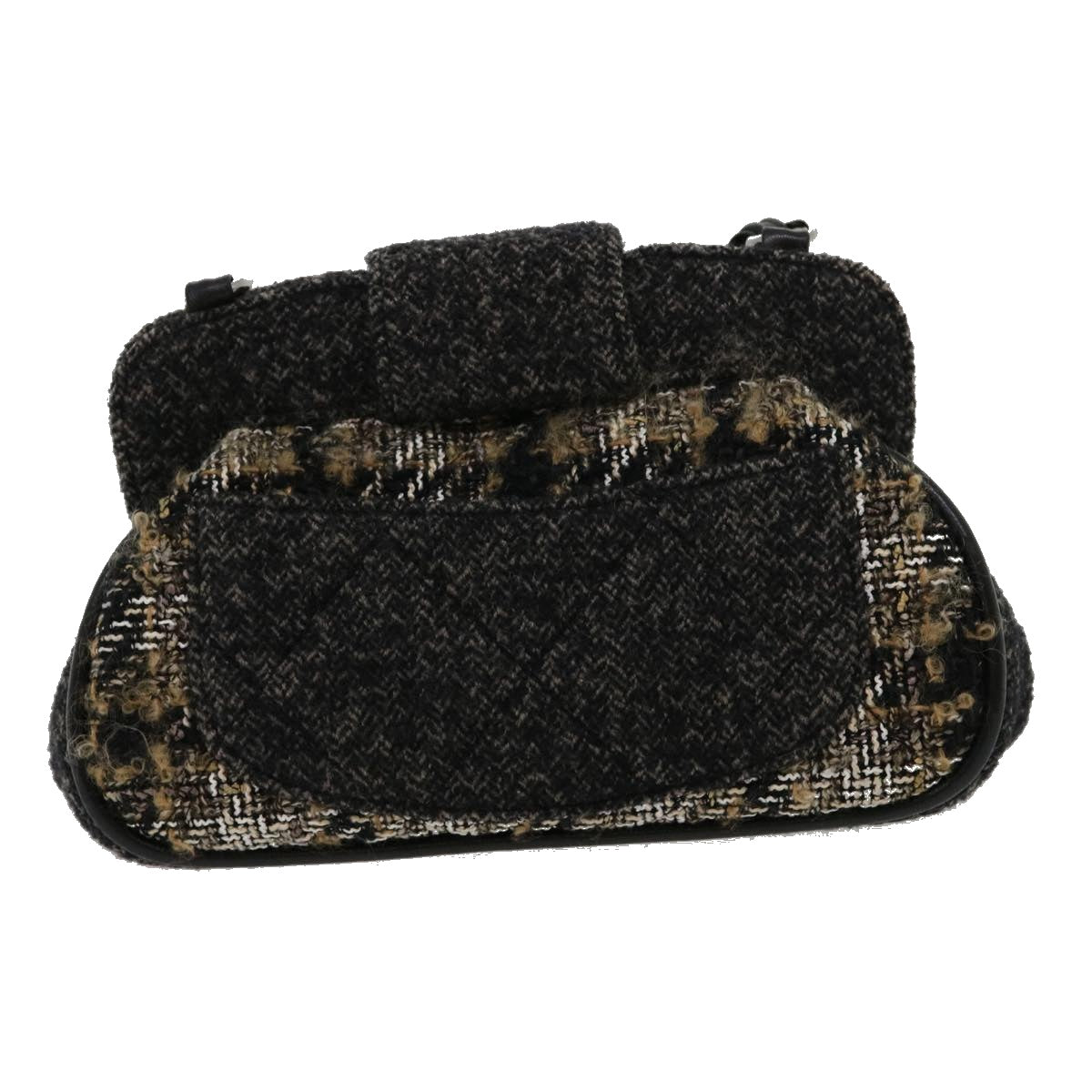 Luxury Chanel Turn Lock Chain Shoulder Bag Wool Gray CC  30734A