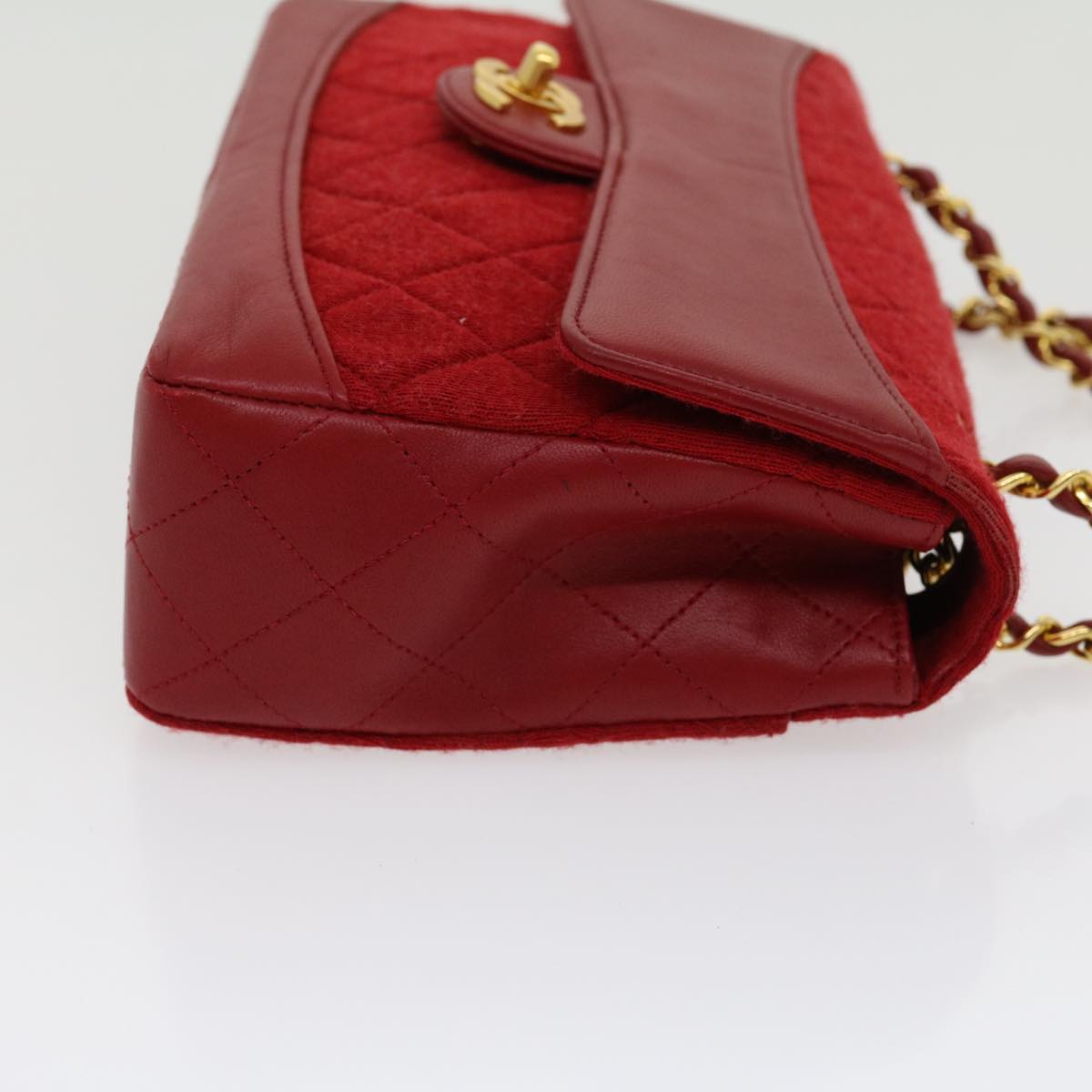 Luxury Chanel Matelasse Double Chain Shoulder Bag Cotton Leather Red CC  30896A