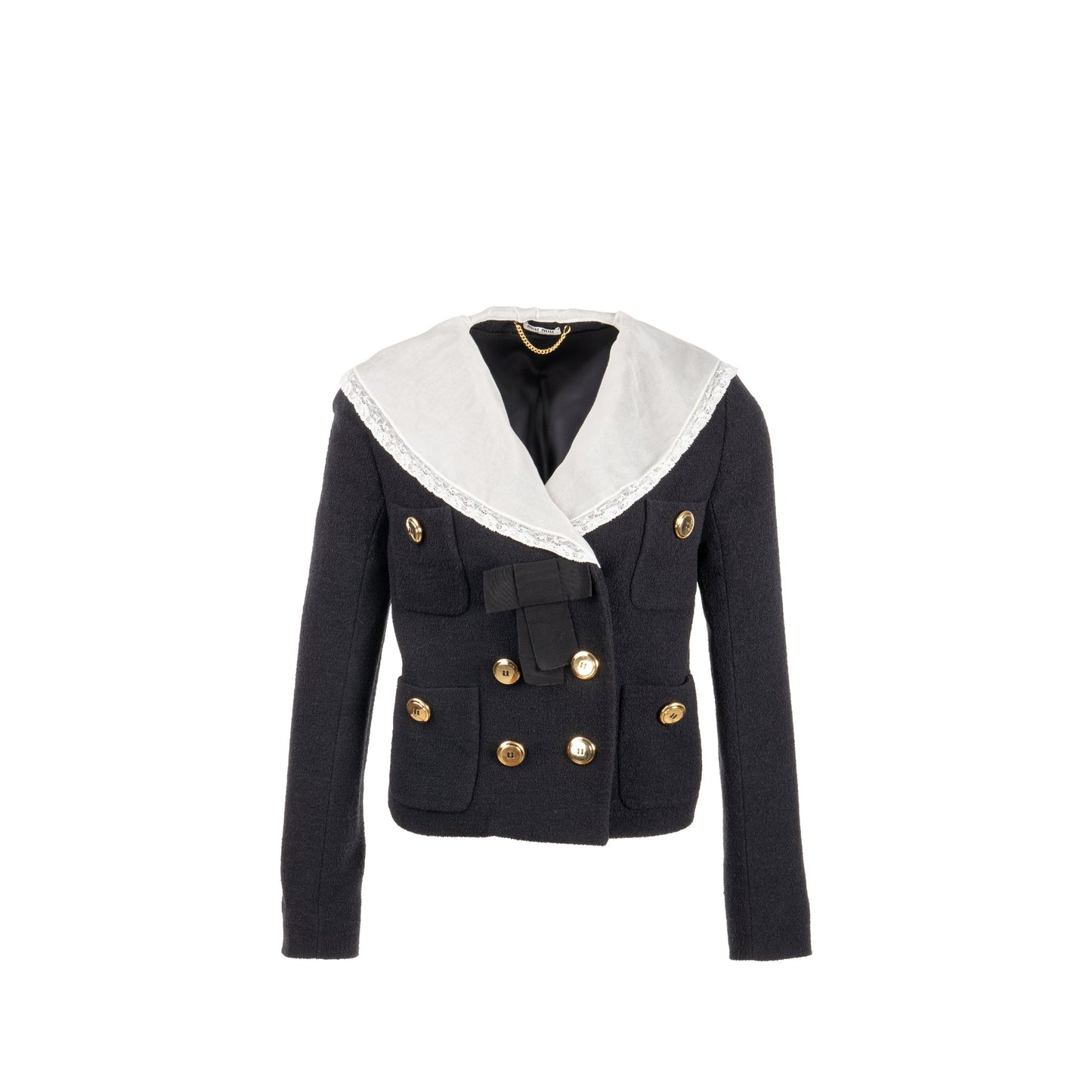 Miu Miu Size 40 Lace Buttoned Jacket Virgin Wool/Polyamide/Silk Black GHW