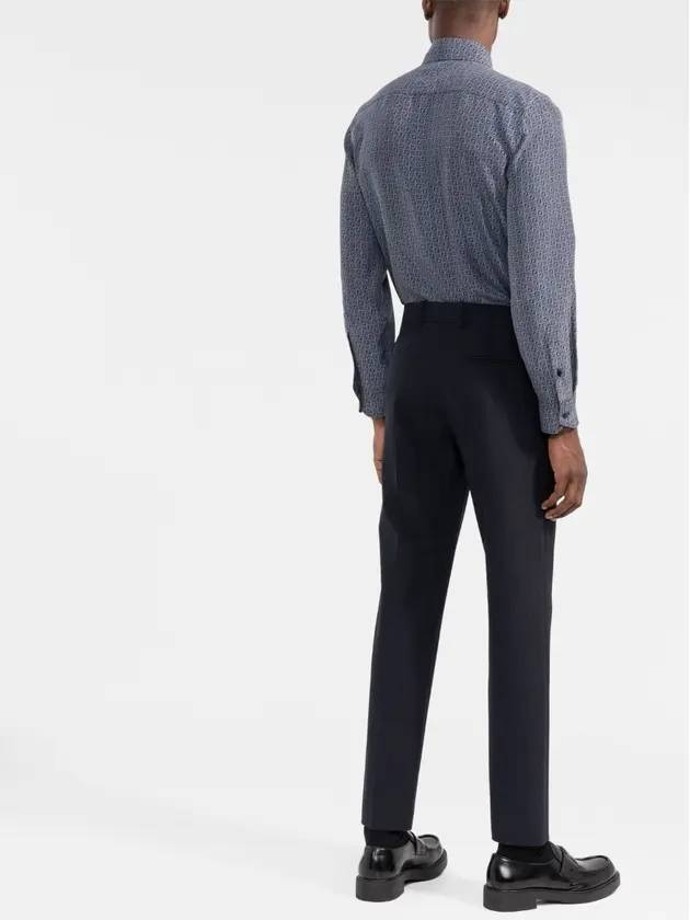 Luxury Fendi Men's Silk Long Sleeve Shirt Blue
